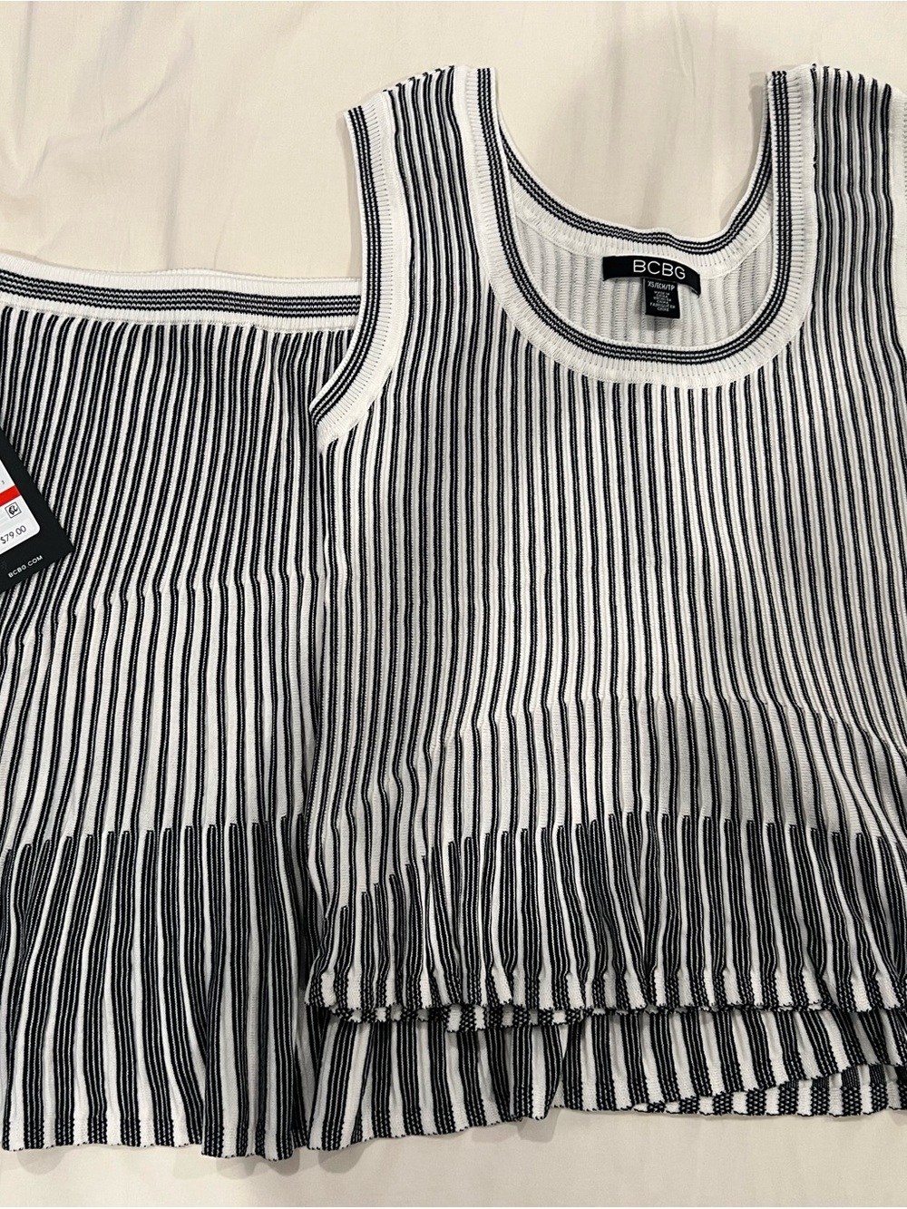 BCBG Black & White Vertical Ribbed Tank and Skirt Set